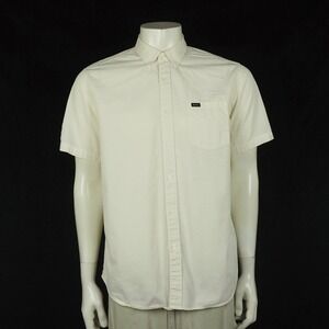 RVCA Revival Button Down Shirt Mens Medium Light Beige Cotton Regular Fit Camp